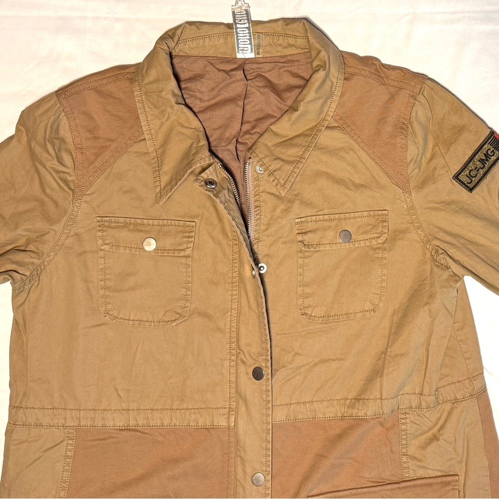 (XL-ish) MONORENO KHAKI Dual Fabric 4 Pocket Military Style Women’s Jacket